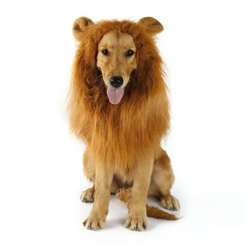 Lion Mane Wig for Dogs – Funny Halloween Pet Costume with Ears (One Size, Light Brown)